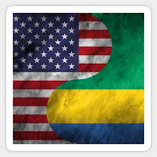 USA and Gabon Dual Flag Yin Yang Combination Sticker